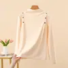Camiseta Interior Básica de Terciopelo Cepillado para Mujer Cuello Semi Alto Acolchado de Terciopelo Espeso Talla Extra Manga Larga Color Sólido Versátil Top de Otoño