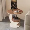 Sofá lateral de lujo ligero para sala de estar, mesa auxiliar, mesa redonda para balcón, doble capa, de alta gama, simple, creativo, mesa pequeña, mesita de noche para el hogar, mesa de centro