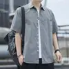 Camisa Masculina de Manga Curta Nova Verão 2026 Casual Tendência Solta Algodão Puro Versátil Camisa Top Jaqueta