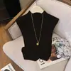 Colete Tricotado de Gola Meia-Alta Suave Estilo Francês com Mangas Curtas Leves para Mulheres, Colete Top Tricô Canelado Slim Fit Primavera/Verão 2026