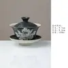 Yanyan Loto de Tinta Pintado a Mano Cerámica Tres Piezas Gaiwan Tazón Chino Zen para Preparar Té Taza de Té Gaiwan Hecho a Mano Juego de Té Kung Fu