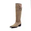 Primer Encuentro Ji Retro Gamuza Albaricoque Adelgazantes Fruncidas Botas Caña Ancha Punta Fina Tacón Grueso Hasta la Rodilla Vaquero Botas Vaqueras