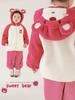 Traje de la serie Bear para niña Wurib, chaqueta de felpa con capucha gruesa y forro polar, suéter de lunares de sésamo, mono