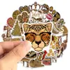 50 Adesivos Decorativos Estéticos de Estampa de Leopardo Transfronteiriços, Adesivos de Papelaria Decorativos Vinílicos Impermeáveis com Padrão de Leopardo Vintage