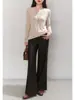 Vibe Vintage! Calças de Couro Sintético Melard de Perna Reta, Calças de Couro Slim-Fit de Alta Qualidade, Calças de Perna Larga Estreita para Mulheres G100903