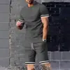 Ropa de Hombre Europea y Americana Transfronteriza Verano Nuevo Traje de Manga Corta Pantalones Cortos Deportivos Camiseta Casual de Cuello Redondo Conjunto de Dos Piezas