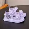 Sandálias Casuais Estilosas para Meninas 2025 Verão Novo Estilo Princesa Infantil Meninas Grandes Fofas Moda Sapatos de Praia