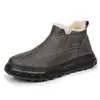 Zapatos de Hombre Yuezu Invierno Nuevos Zapatos de Algodón Engrosados con Terciopelo Cálidos Antideslizantes Superficie de Cuero Impermeables Zapatos para Hombres de Mediana Edad y Mayores Papá
