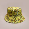 Nueva versión coreana de sombrero de pescador de patito amarillo de dibujos animados lindo para hombres y mujeres, sombrero de cubo de protección solar para exteriores, reversible, venta al por mayor