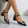 Sandalias de Tacón Alto de Punta 2025 Verano Hebilla Cuadrada Pedrería Correa Trasera Moda Zapatos de Mujer Boca Baja Tacón Grueso Sandalias de Mujer