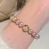 Estilo Popular de Xiaohongshu, Pulsera de Concha Rosa Trébol de Cuatro Hojas Perla Morada, Pulsera para Mujer, Exquisita de Una Pieza Envío Directo