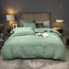 Conjunto de Roupa de Cama Simples para Hospedagem, Quatro Peças, Cor Branca Pura, com Capa de Edredom Bordada com Logo, Estilo Lençol com Elástico, Lençol de Cama Individual, Conjunto de Três Peças para Hotel