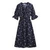 60970 Tamanho Grande 150kg Vestido de Verão Feminino Estilo Coreano Elegante com Amarração Floral em Chiffon