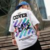 Verão Hong Kong Estilo Graffiti Camiseta de manga curta Hip-hop Masculino Solto Tamanho Grande Top Moda Moda Casal Estampado Camiseta de meia manga