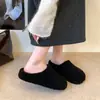 Pantuflas de algodón pantuflas de punta para mujer de exterior sin cordones cálidas división falsa retro otoño e invierno felpa adicional suela suave estilo perezoso punta 2026