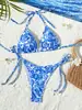Biquíni de Duas Peças Novo Estilo Transfronteiriço Europeu e Americano Aliexpress Copo Triângulo Estampado Sexy Biquíni Maiô Costas Nuas