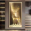 Pintura Decorativa de Entrada Ciervo de la Suerte Lujo Ligero Pasillo Vestíbulo Entrada Directamente Frente a la Puerta Pintura Colgante Moderno Alce Iluminación LED Mural