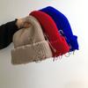 Gorro de lana con aros para mujer, estilo hip hop, de otoño e invierno, con borde perforado y piel de melón, tejido a mano, para hombre y mujer.