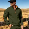 Moletom de Outono e Inverno Europeu e Americano Transfronteiriço Masculino com Caimento Solto, Bloco de Cores da Moda, Patch, Meio Zíper, Forro de Fleece, Tamanho Grande, Gola Alta
