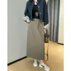 Falda Larga de Bolsillo Tono Madera de Alta Calidad, Mezcla de Lino, Cintura Alta, Falda Línea A Adelgazante para Mujer, Nuevo Modelo Otoño 2026