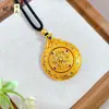 Pendente Bússola Dourada Estilo Antigo com Alta Retenção de Cor em Porcelana Azul e Branca para Mulheres, Colar Oito Tesouros Esmaltado Hueco Rotatório Novo Estilo Chinês