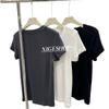 Camiseta de Manga Corta con Cuello Redondo de Lana Tencel para Mujer Verano Segmentación Tridimensional Minimalista Combinable Ajuste de Hombros Top Interior