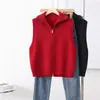 Suéter Cardigan com Gola Alta e Zíper Duplo para Mulheres, Colete de Tricô, Colete Curto sem Mangas, Top em Camadas, Jaqueta