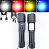 Linterna frontal COB blanca con zoom, luz lateral, cuatro colores (rojo, blanco, amarillo y azul), carga USB-C, fijación magnética fuerte, multifuncional