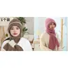 Gorro de inverno de malha com forro de fleece, quente e protetor de pescoço, estiloso para mães, cobre as orelhas, gorro tipo touca, conjunto de cachecol e gorro para mulheres