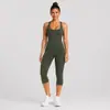 Conjunto de Chaleco Deportivo Transfronterizo para Mujer, Top de Espalda Cruzada, Pantalones Capri de Yoga de Secado Rápido, Conjunto de Fitness para Correr al Aire Libre