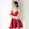 Ropa Interior Sexy de Noche Larga, Pijamas Sexys para Mujer, Bata de Noche Talla Grande, Conjunto de Ropa para el Hogar con Escote Halter y Cordones Qqny1189