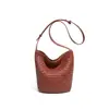 Bolso Cubo Tejido a Mano de Cuero Aceitado y Encerado de Curtición Vegetal Gran Capacidad Diseño Simple Estilo Bosque Bolso de Hombro Cruzado Tote