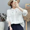 Camisa de manga larga de gasa de algodón de doble capa 100% algodón para mujer, bordado floral artístico estilo Mori, suave y amigable con la piel, corte holgado