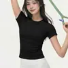Ropa de Yoga de Manga Corta, Camiseta de Secado Rápido, Top Redondo para Mujer, Top Deportivo Adelgazante, Ropa Deportiva Transpirable para Fitness