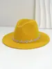 Sombrero de Lana Retro Europeo y Americano de Ala Ancha con Decoración de Diamantes de Pedrería Resistente, Regalo de Fiesta, Sombrero Elegante y de Moda para Mujer