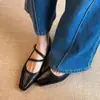 Versão em pele de ovelha~Sapatos femininos elegantes de salto grosso e bico quadrado, sapatos de trabalho retrô em couro genuíno, sapatos Mary Jane bonitos e versáteis estilo francês