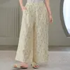 Calça de Algodão com Estampa Floral para Casa, Nova Calça Casual Solta de Verão, Calça de Gaze de Camada Dupla com Bolso Confortável e Respirável para Caminhada