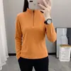Top deportivo de forro polar elástico para exteriores para mujer, camiseta de manga larga cálida y antiestática tipo pullover para primavera, otoño e invierno