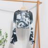 Foto Real Camiseta Distinta Tie-Dye Fina Gola Redonda Solta Manga Curta Sino Manga Longa Blusa Top com Proteção Solar de Rede 8891