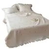 Estilo Princesa Coreana Encaje Lavado con Arena Algodón 100% Colcha Acolchada Juego de Tres Piezas Ajustado Transpirable Engrosado Cálido Cubre Cama