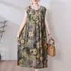 Vestido de Algodão e Seda Tendência para Mães Verão Novo Estilo Solto Emagrecedor Plus Size Saia Evasê Elegante Vestido Longo para Mulheres de Meia-Idade e Idosas