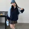 Jaqueta Casual Nova de Outono para Meninas Mais Velhas, Roupa Infantil, Jaqueta com Zíper e Gola Alta Color Block para Meninas, Corta-vento
