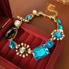 Collar medieval vintage con forma de gota de agua y perlas de diamante cuadradas, con elegante cadena de clavícula con nicho exagerado para mujer.