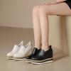 Zapatos de Cuero Genuino con Suela Gruesa de 12 cm de Altura Creciente, Nuevo Estilo Primavera 2025, Plataforma Impermeable, Suela de Plataforma de Paja para Mujeres Bajitas