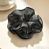 Goma para el pelo de cuadros negros multicapa con diseño único, estilo bosque vintage, accesorio para el pelo de alta gama