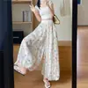 Pantalones Florales Anchos Casuales para Mujer Verano Estilo Delgado Petite Cintura Alta Adelgazantes Casuales de Línea A Sueltos Bloomers