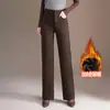 Calça Reta de Cintura Alta com Veludo Plus Size Moda Outono/Inverno 2026 Novo Estilo Calça de Terno Quente para Mães de Meia-Idade Slim Fit Calça Feminina Plus Size Tendência