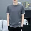 Camiseta de manga corta tipo gofre para hombre, marca de moda, camiseta de verano fina de media manga para hombre, atuendo casual de seda helada, ropa sencilla