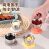 Plato pequeño de acero inoxidable 304 con tapa de silicona a prueba de fugas, Taza para salsa para uso en la cocina, Plato pequeño para condimentos y salsa de soja