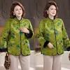 Casaco de algodão soltinho para outono e inverno para mães, forrado com fleece, estiloso para mulheres de meia-idade e idosas, com design de nó chinês tradicional e estilo reversível